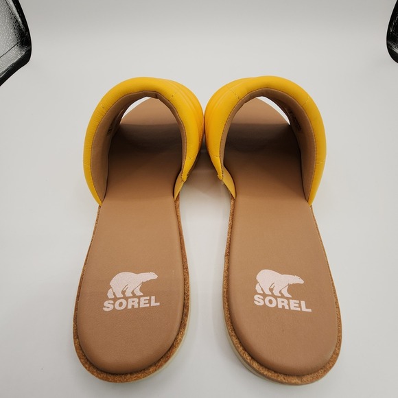 Sorel Ella III Slide Sandals Womens Size 9 Yellow Ray Honey Quilted‎ Leather NEW - Picture 7 of 13